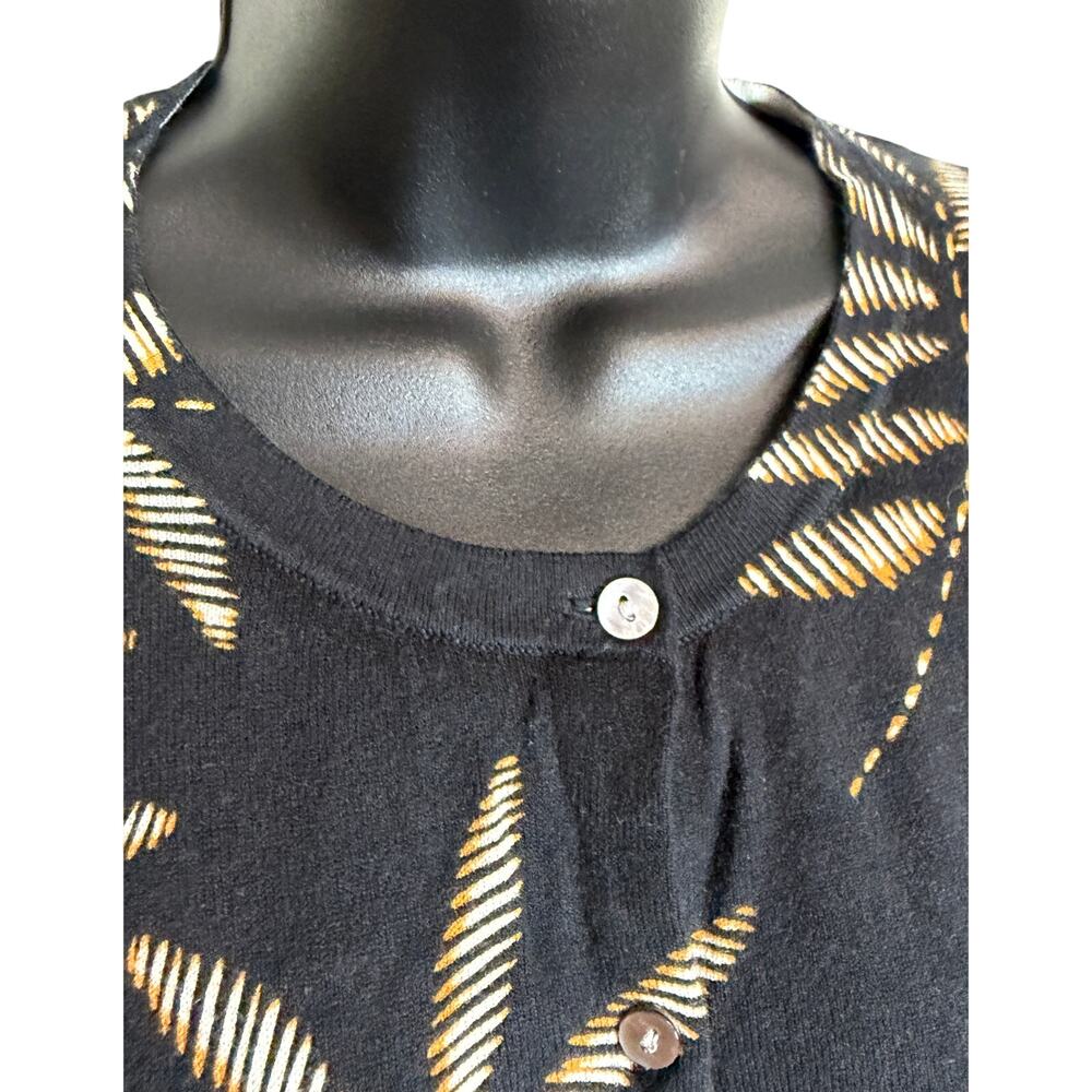 A.N.D A New Day Cardigan Women Size Large Black Tan Leaf Knit Crew Long Sleeve - Picture 4 of 9